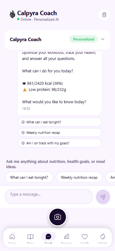 NutriCoach AI chat — personalized with live data